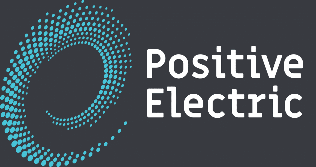 Blue dotted spiral with Positive Electric in bold white text on a dark background.